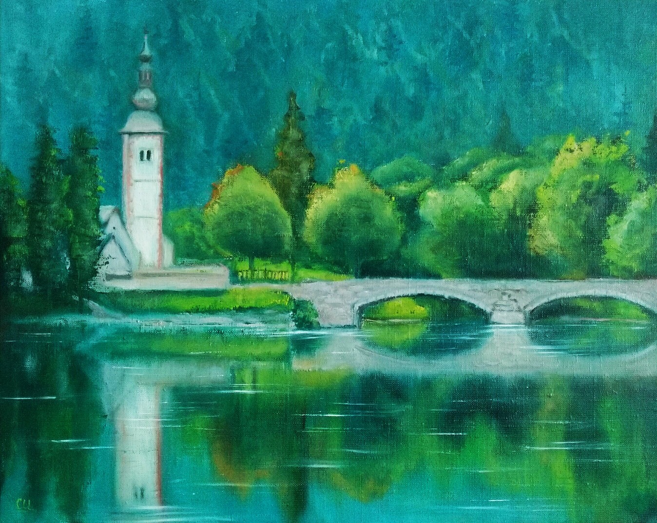 Картина маслом Озеро Бохинь
